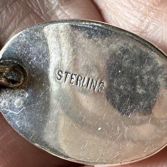 VTG Pendant Charm 1" Natural Abalone Shell Cab Oval 925 Sterling Silver 3.3g - Picture 4 of 5